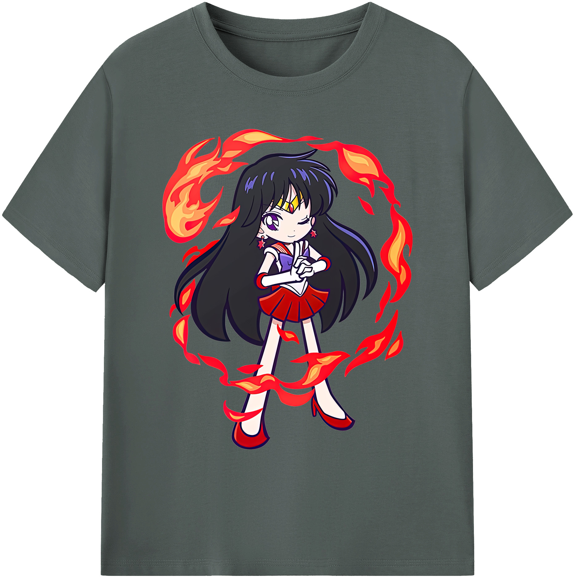 （画像用） 美少女戦士セーラームーン 火野レイ ひの レイ Sailor Moon Hino Rei （セーラーマーズ,Sailor Mars） 綿100％ メンズ半袖Tシャツ｜肌触りやわらか＆通気性